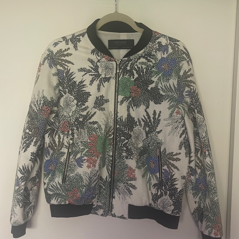 Leaf Pattern Bomber Jacket - image 1